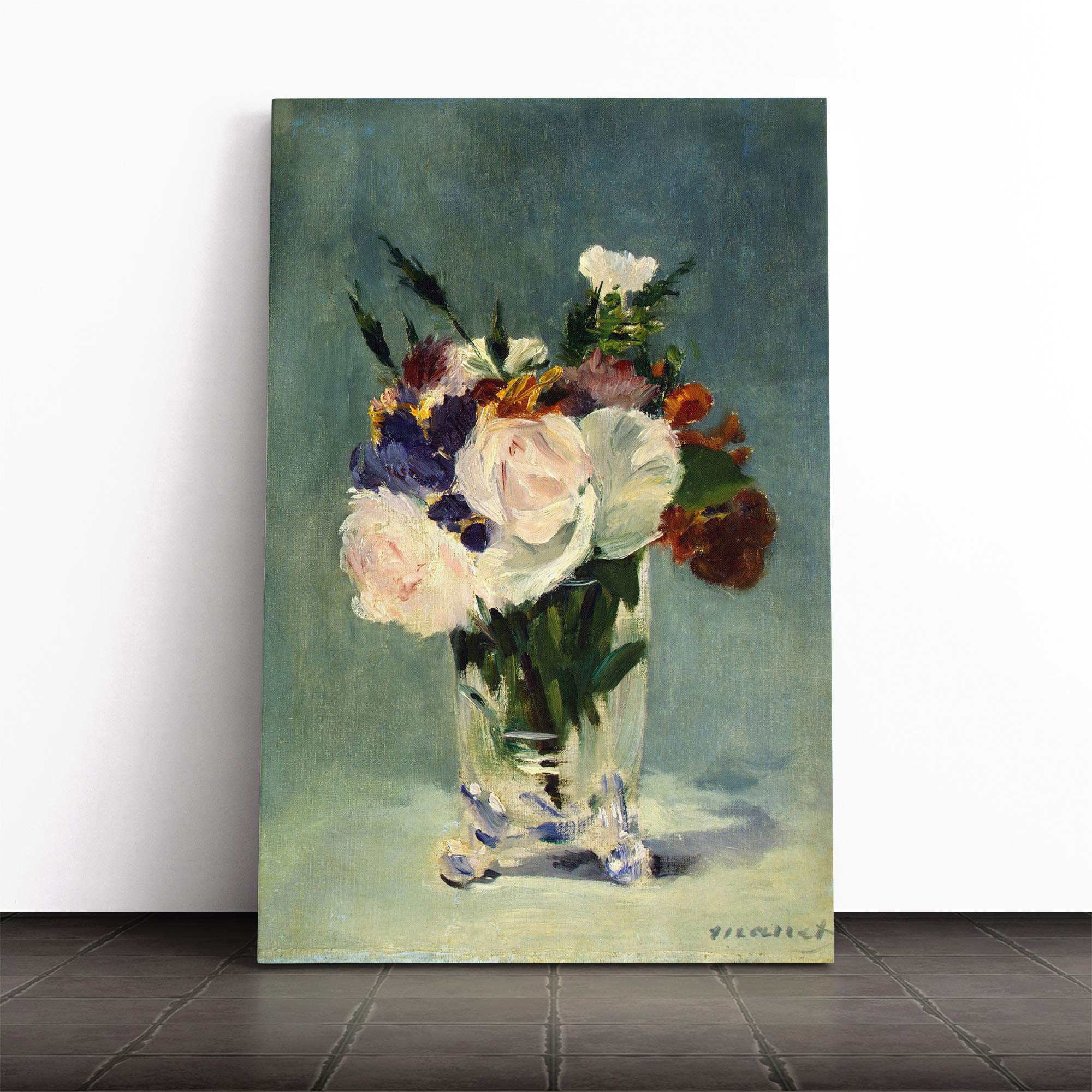 Edouard Manet Flowers in a Crystal vase Canvas Print | Gallery Wrapped 30mm Frame Wall Art | 20x14 inches | Ready to Hang | Modern Floral Picture | Living Room Bedroom Lounge Office