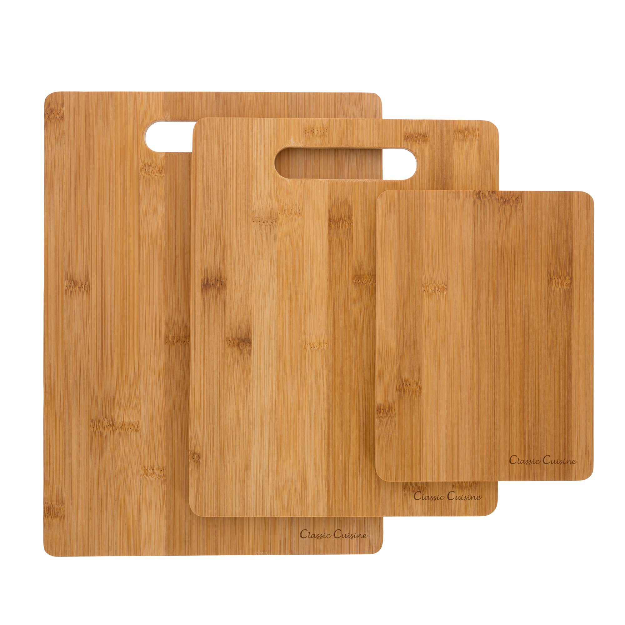 3 Piece Bamboo Cutting Board Set- Eco Friendly, Antimicrobial and Antibacterial Chopping and Serving Boards 8x6, 11x8.5, 13x9.5 by Classic Cuisine