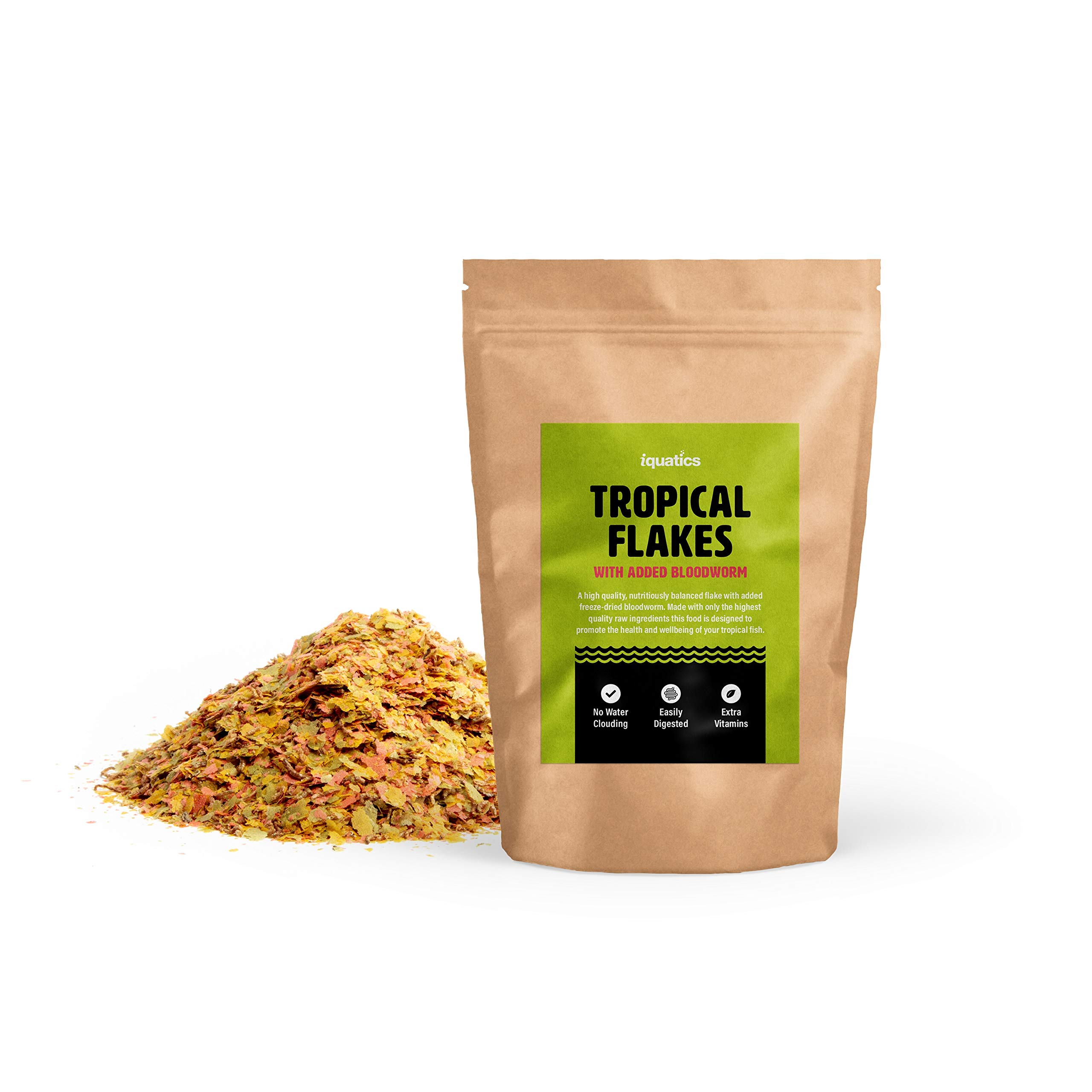 iQuatics Nutritional Tropical Fish Food Flakes With Added Bloodworm -200G