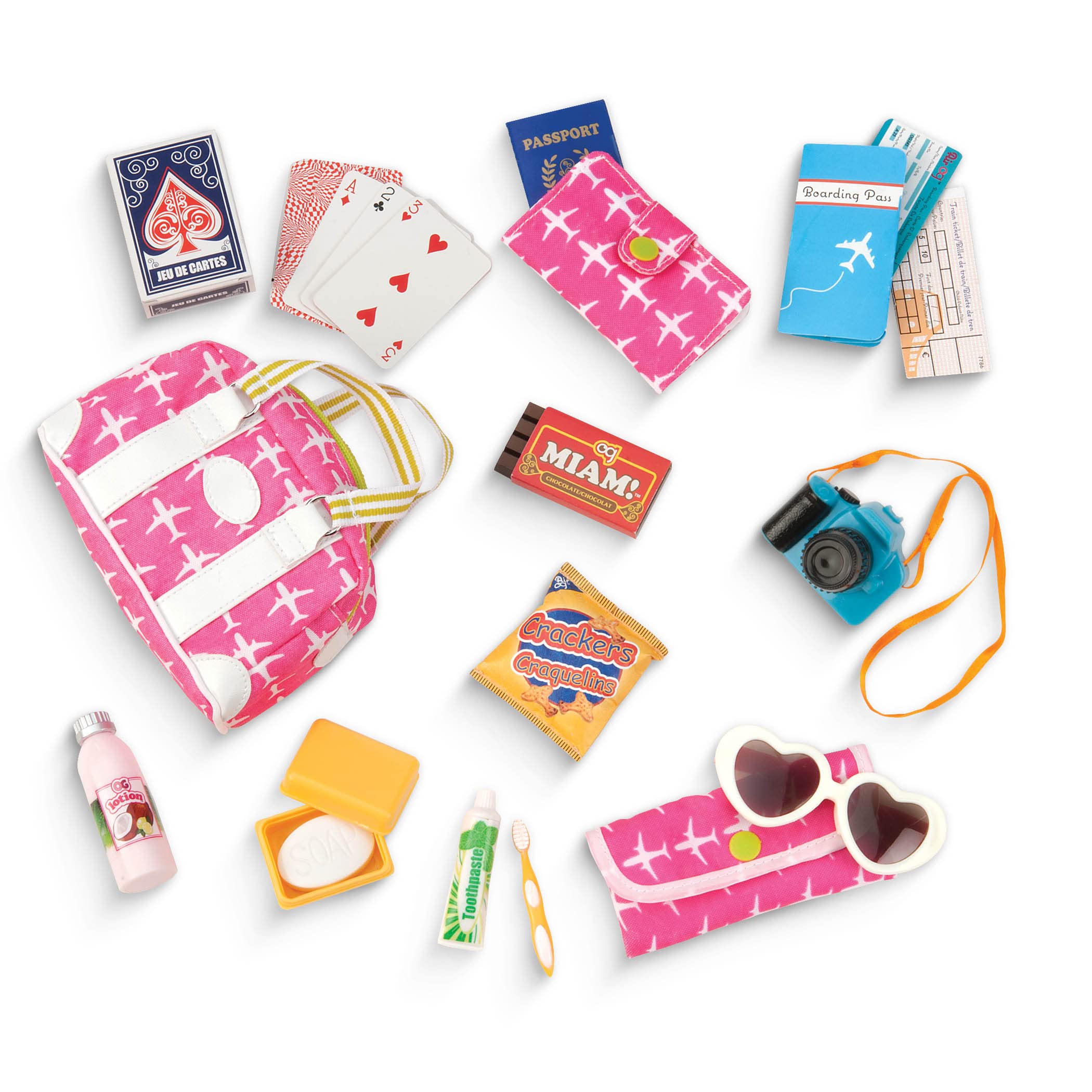 Our Generation - Bon Voyage - 18-Inch Doll Accessories - Travel Set - Luggage Bag - Play Food & Camera - Toy for Kids 3 Years +
