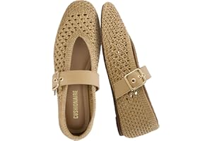 CUSHIONAIRE Gabby Woven Mary Jane Ballet Flats for Women, Comfortable Dressy Flat Shoes with Adjustable Gold-Tone Buckle and 