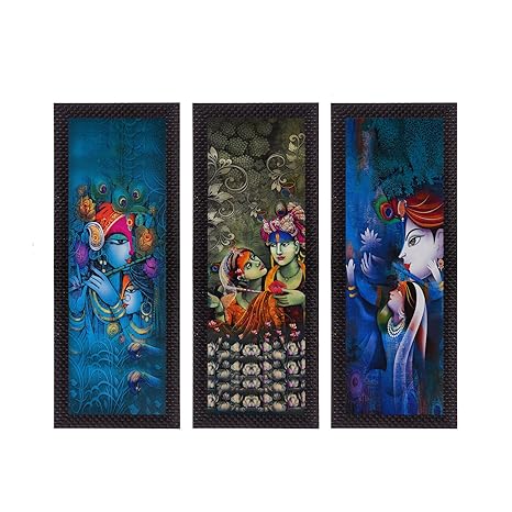 eCraftIndia Set of 3 Radha Krishna Satin Matt Texture UV Art Painting