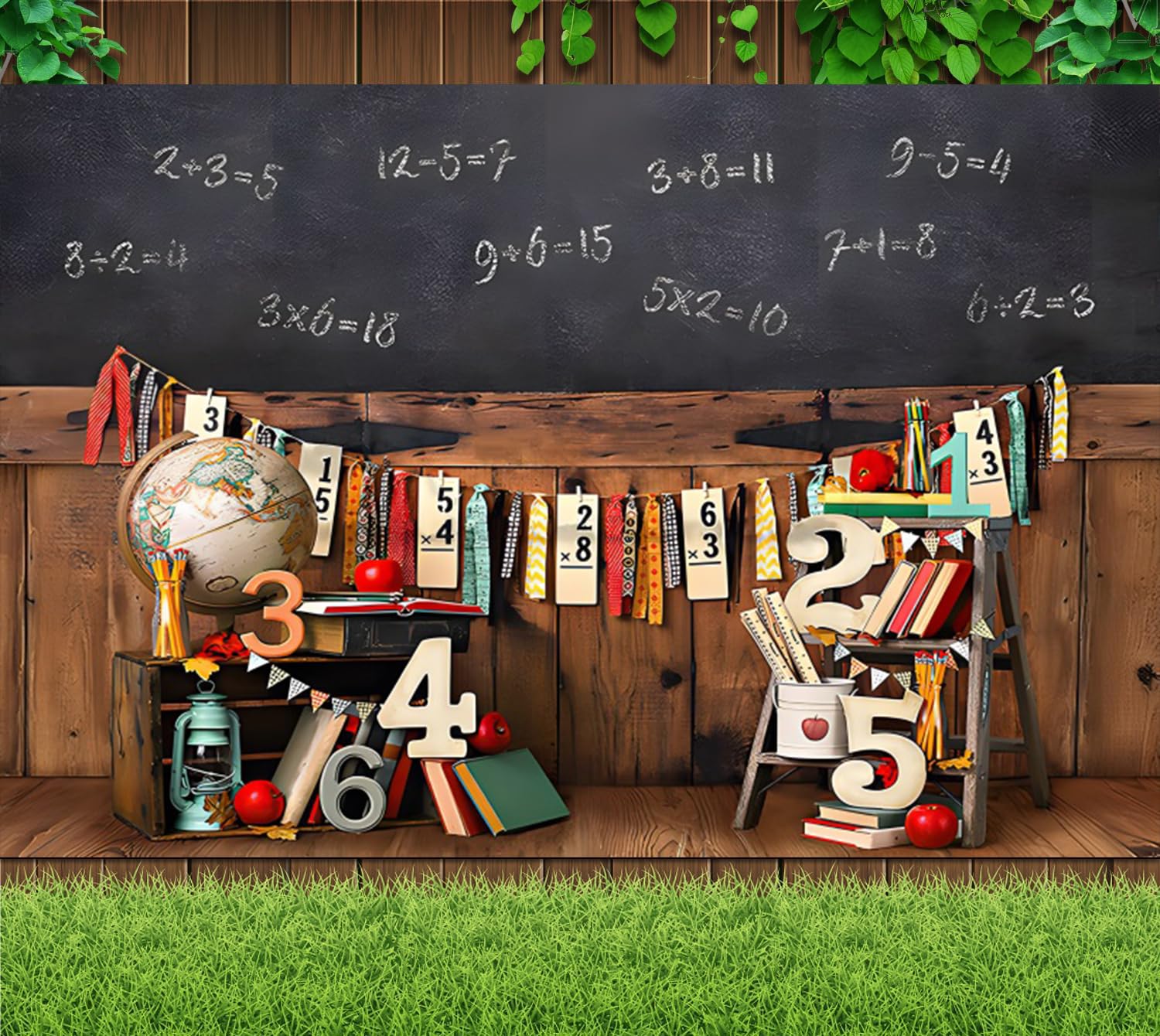 Photo 1 of 7x5ft Back to School Backdrop for Photography Vintage Classroom Math Problem On Blackboard Background Classmate Teachers Students Kids Backdrop for Shooting Vinyl