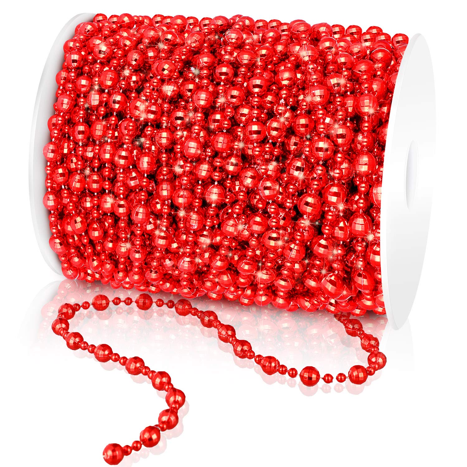 99 Feet Christmas Tree Beads Artificial Pearls Beads Garland Chain Faux Pearl Beaded Trims for Wedding Christmas and Holiday DIY Supplies (Red)