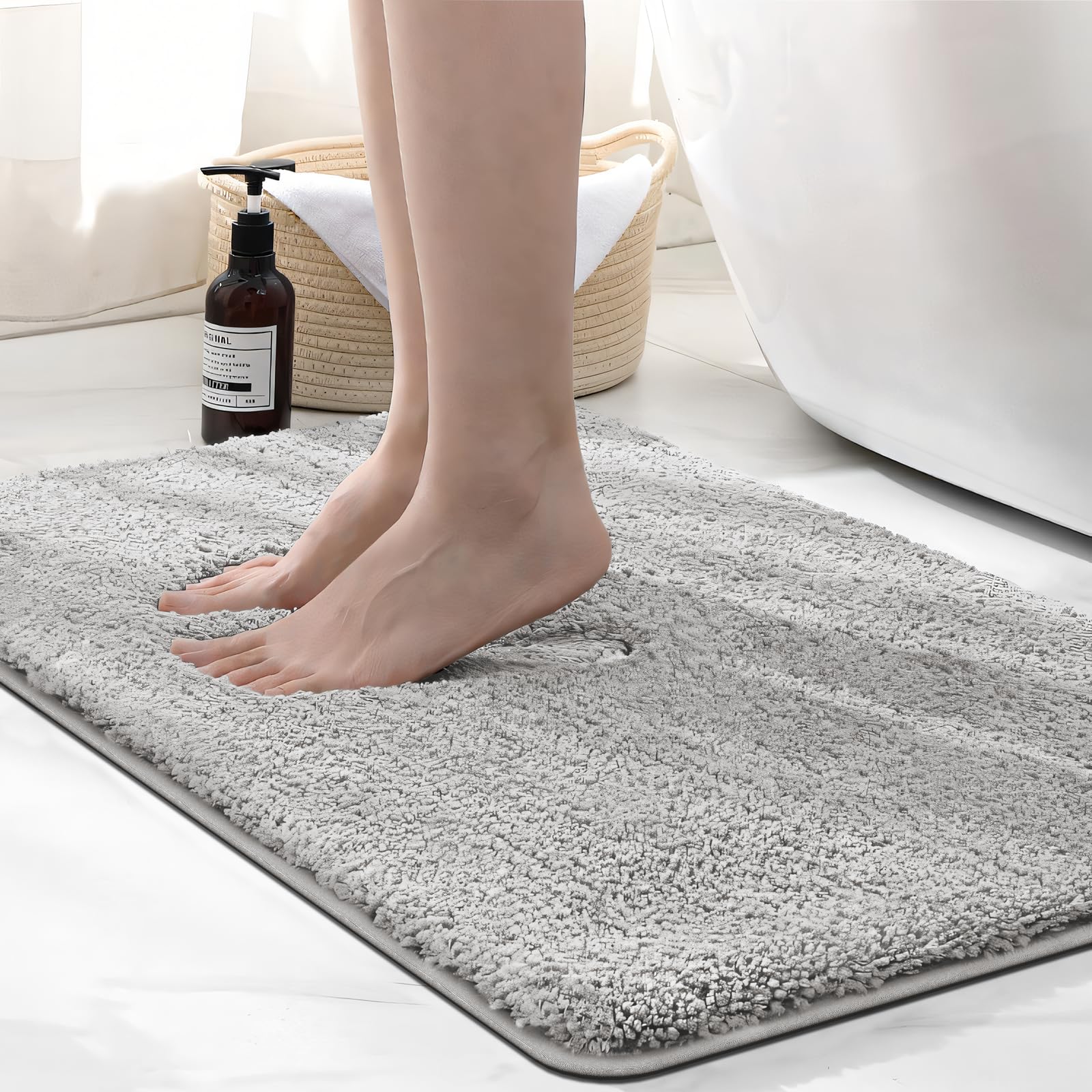 wyewye Microfibre Bath Mat, 2cm Super Thick, Super Absorbent Bathroom Rug 50x80cm Light Grey