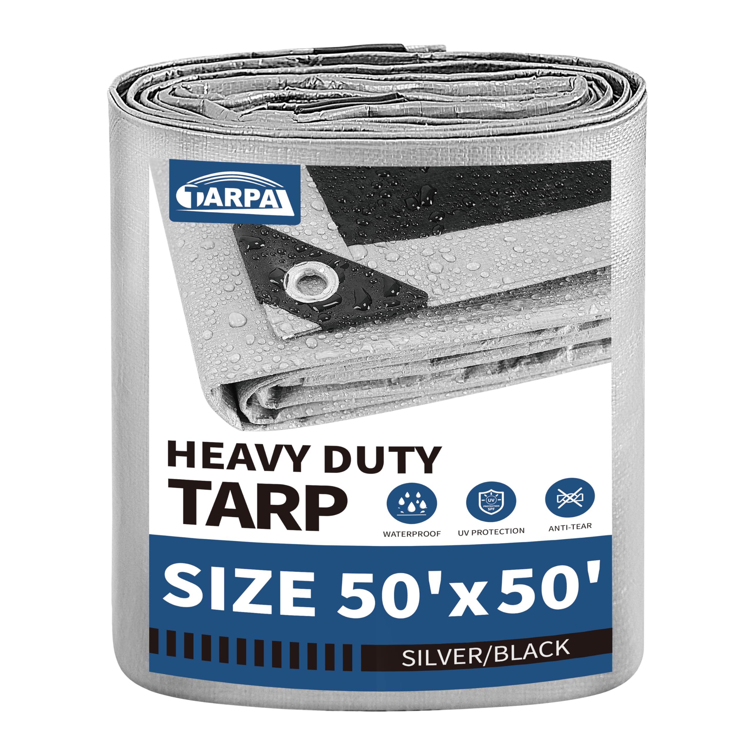 Photo 1 of TARPAL 50x50 Feet Tarps Silver 10.5Mil Multipurpose Protective Cover Heavy Duty Tarp Waterproof,Snow or UV Protection,Durable Reinforced Edges