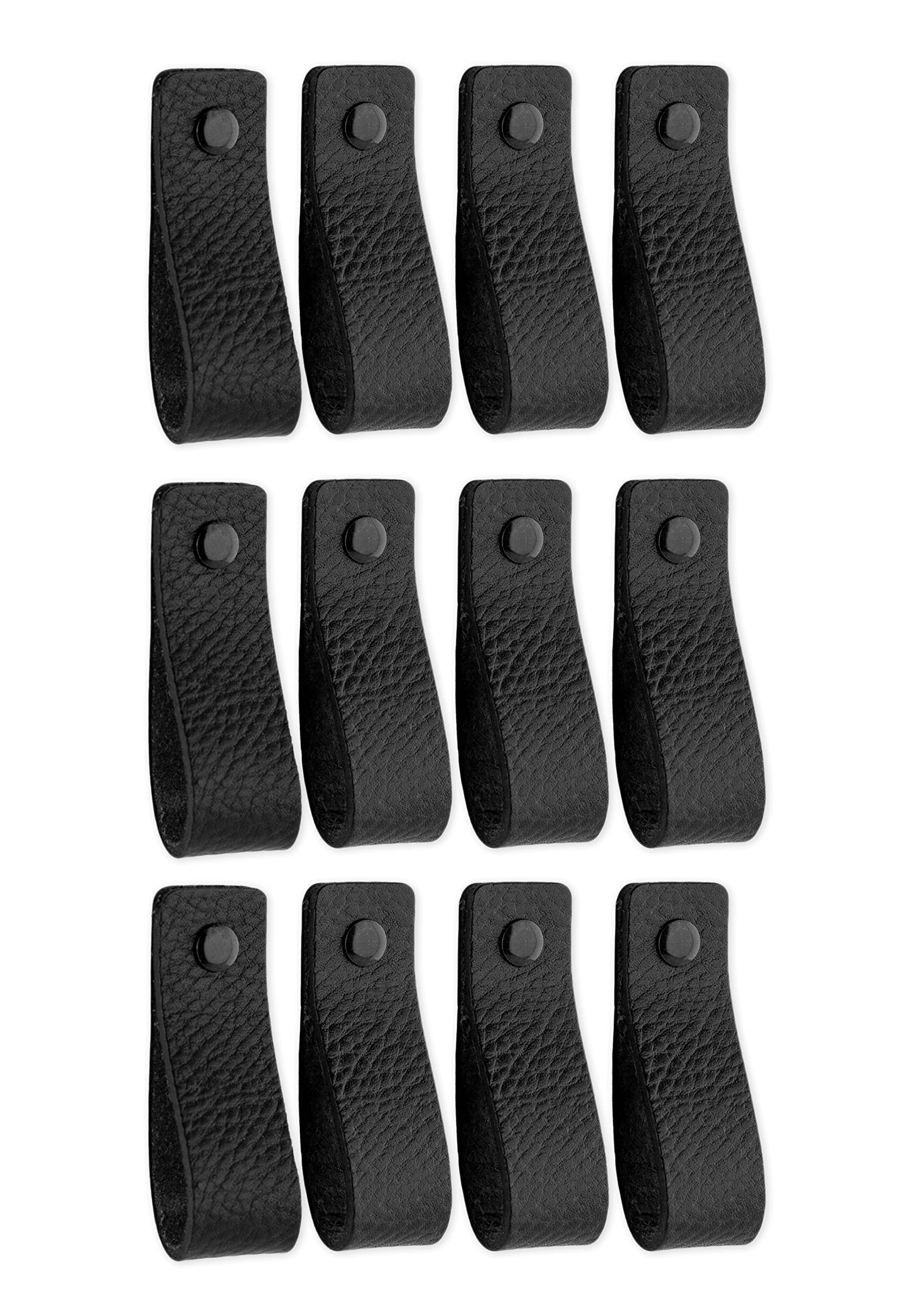 Brute Strength - Leather Handles for Furniture - Black - 12 pcs - 16,5 x 2,5 cm - Cabinet Handle, Door Handle for Kitchen, Bathroom, cabinets, Dresser, Wood