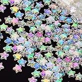 OIIKI 200 PCS Acrylic Star Shape Beads, Star Shape Charming Beads, Clear Acrylic 10mm Colorful Beads for DIY Jewelry Craft Making Necklace Bracelet Supplies