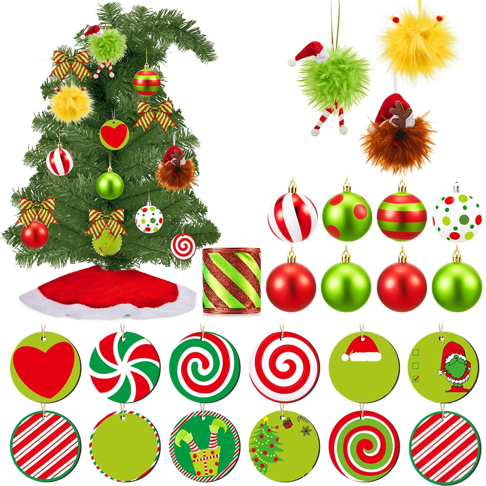 Photo 1 of Syhood 1.5ft Tabletop Bendable Christmas Tree 18" Mini Whimsical Small Christmas Lime Green Bent Top Artificial Desktop Xmas Tree with LED Lights and Holiday Ornaments(Dark Green)