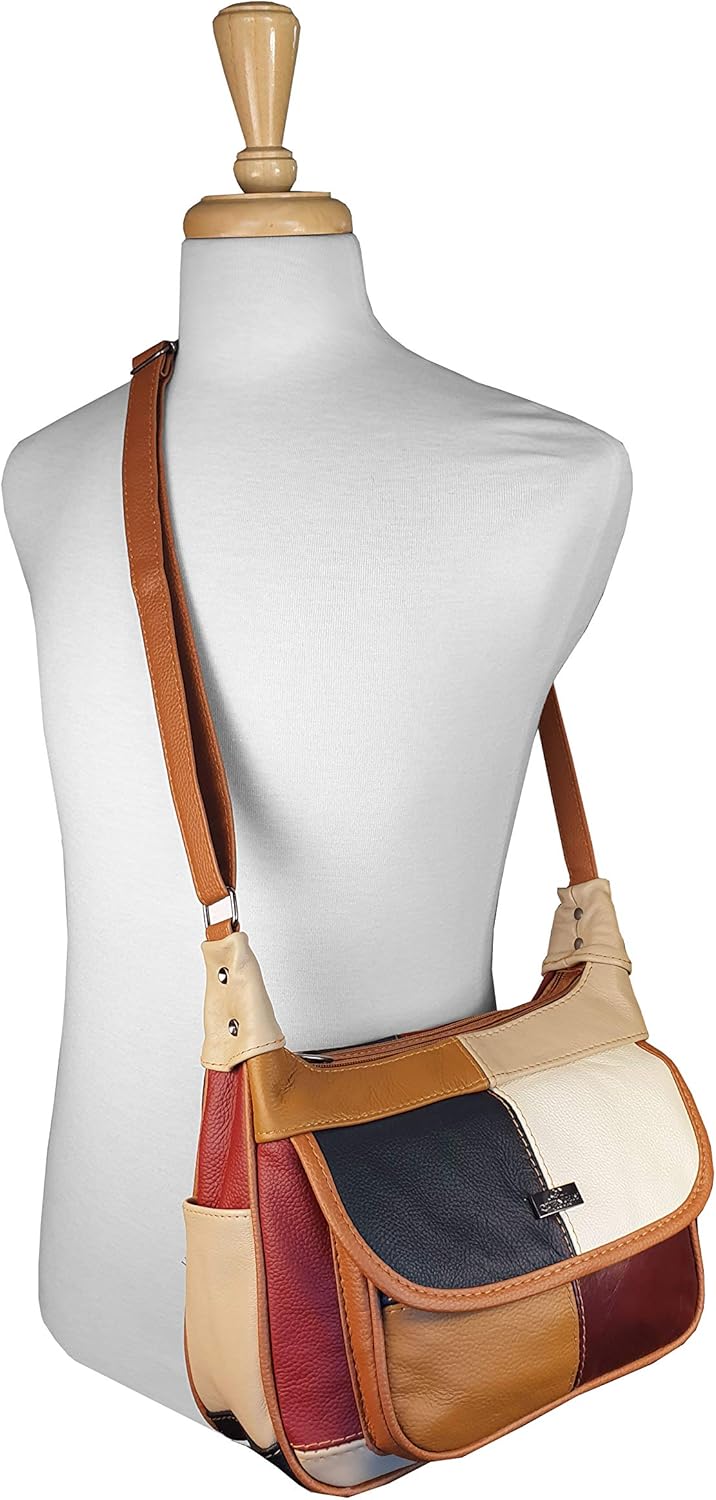 Quenchy London Ladies Real Leather Handbag, Womens Shoulder Hand Bag with 2 Top Handles, 8 Pockets - Image 3