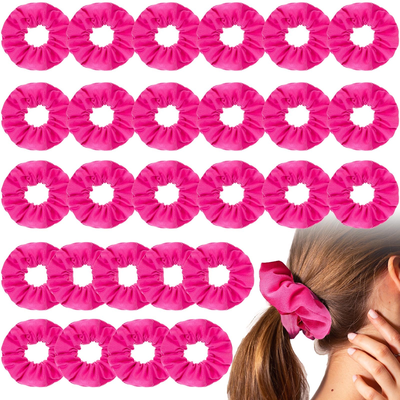 Photo 1 of Tigeen 24 Pcs Hot Pink Scrunchies Bulk Breast Cancer Awareness Cotton Solid Colors Soft Hair Scrunchies Thick Elastic Bands Holder for Women Girls Gym Dance Cheerleading Team Accessories Party Favor