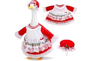 WATAYO 2 Pcs/Set Christmas Mrs. Claus Porch Goose Outfits, Lawn Goose Statue Mrs. Claus Costume, Red Green White Christmas Garden Goose Clothes Dress and Hat for 23" High Statue Xmas Holiday Patio Yard Decor