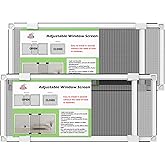 FLYZZZ Adjustable Window Screen for Hung Windows, White Expandable Horizontal Sliding Screen, 10" H x 19-36" W with Black Fiberglass Mesh Removable Window Screen Replacement, 2-Pack