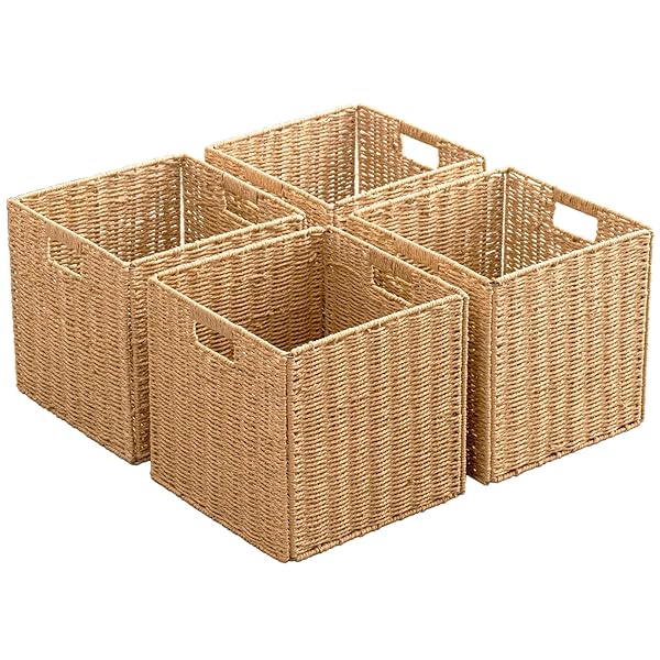 FOLDABLE STORAGE BASKETS WITH HANDLES PAPER ROPE STORAGE...