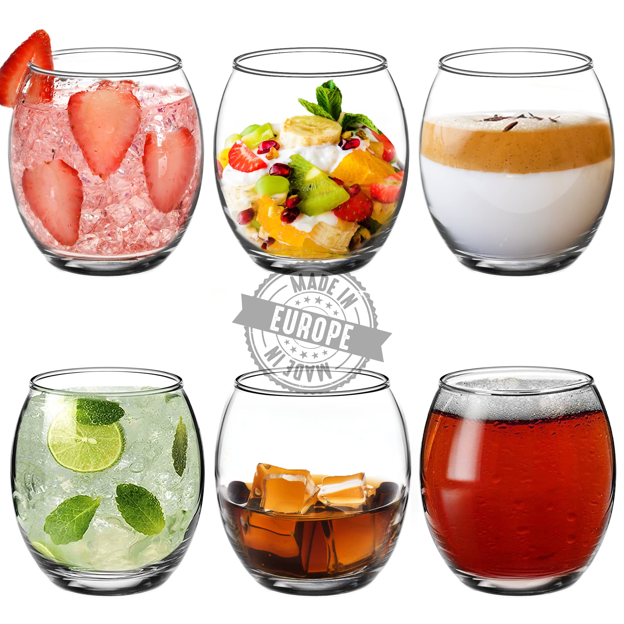 CRYSTALIA Luxury Never Spill Tumblers Glass Set of 6 405ml 100% LEAD & CADMIUM FREE Water Glasses Set of 6, Whiskey Glasses, Drinking Glass Tumblers, Short Tumblers, Whiskey Tumblers Dessert Glasses