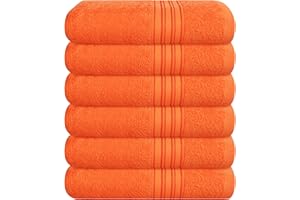 BOUTIQUO Ultra soft Cotton 6 -Piece Hand Towel Set 16x24 Inch, Ideal for use in Bathroom, Kitchen, Gym, Spa & General Cleaning, Compact & Lightweight Multi Purpose Hand Towels - Orange
