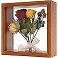 REDHUGO Wooden Dried Flower Shadow Box Frame, Floating Frame for Pressed Flowers, Wood Double Acrylic Picture Frame Tabletop Display DIY Gifts for Family,Square, Dark Brown,6×6 inches (Frame ONLY)