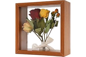 REDHUGO Wooden Dried Flower Shadow Box Frame, Floating Frame for Pressed Flowers, Wood Double Acrylic Picture Frame Tabletop Display DIY Gifts for Family,Square, Dark Brown,6×6 inches (Frame ONLY)