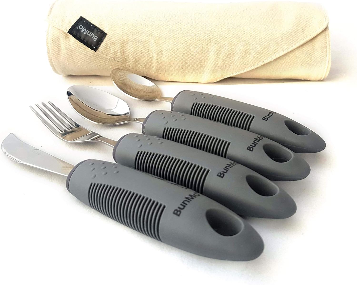 BUNMO Adaptive Utensils for Elderly/Arthritis/Weak Hand Grip & Handicapped - Convenient Travel Pouch: Health & Personal Care
