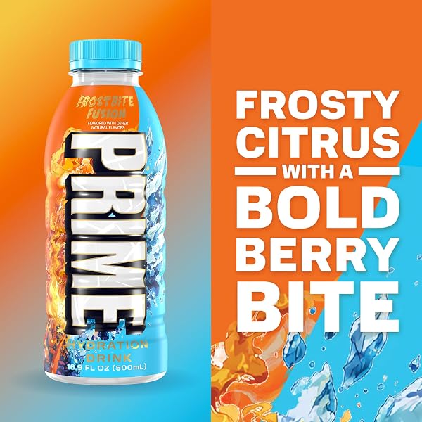 PRIME HYDRATION FROSTBITE FUSION, SPORTS DRINKS WITH COCONUT WATER, ELECTROLYTE ENHANCED TO REPLENISH FLUIDS, ZERO ADDED SUGAR, B VITAMINS, ANTIOXIDANTS, MADE WITH NATURAL FLAVORS, 16.9 FL OZ 12 PACK