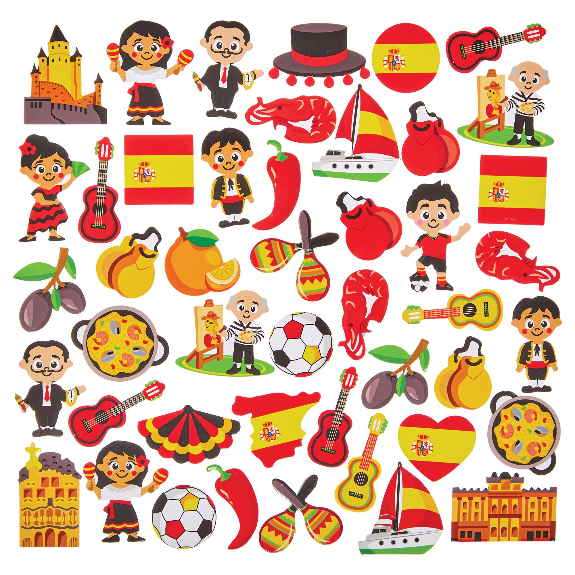 Baker Ross FN047 Spain Foam Stickers - Pack of 150, Spanish Stickers for Kids Crafts and Cards