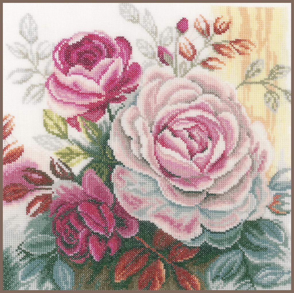 Lanarte Counted Cross Stitch Kit: Pink Rose (Linen), NA, 25 x 25cm