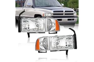 Fullux Headlights Compatible with 1994-2001 Dodge Ram 1500/1994-2002 Dodge Ram 2500 3500 (DON'T Fit SPORT Models & Ram VAN Models) Amber Reflector Chrome Housing