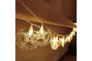 BSDLIET Ramadan Decorations 20 LED 9.8ft Upgraded Brighter Bigger Crescents Moon Star Lights Islam Mubarak Ornament Battery Operated and Waterproof for Islamic Muslim Ramadan Eid Decor Outdoor Indoor