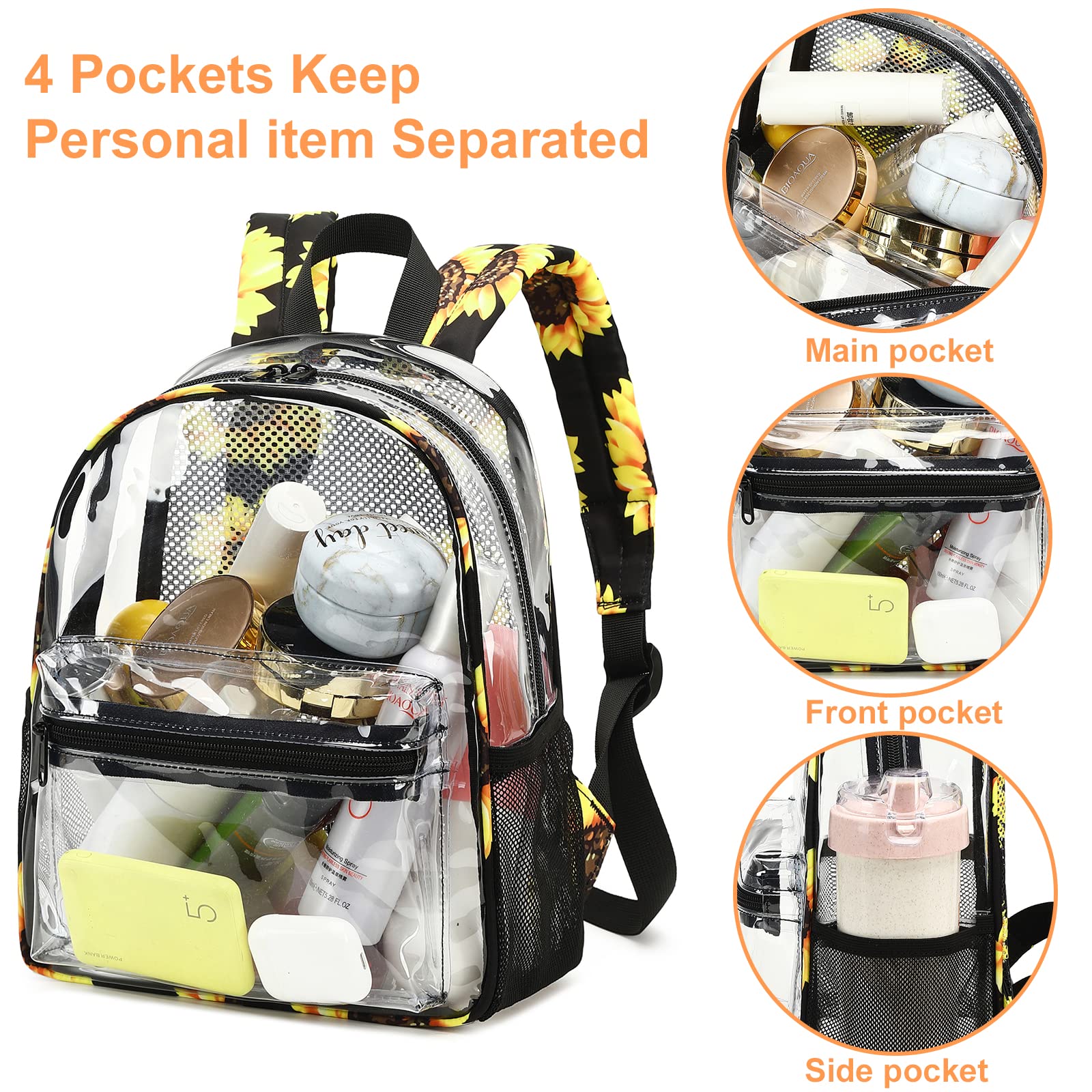 BTOOP Clear Mini Backpack for Stadium Events 12x12x6 Small Transparent Backpacks Plastic See Through Clear Bag for Concerts Work Festival Security Travel