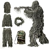 DoCred 5 in 1 Ghillie Suit, 3D Camouflage Hunting Apparel w/Jacket, Pants, Hood, Carry Bag for Adults/Youth, S/M/L/XL/XXL