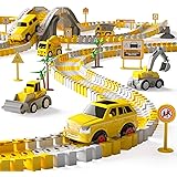 iHaHa 236PCS Construction Race Tracks for Kids Boys Toys, 6PCS Construction Car and Flexible Track Playset Create A Engineeri