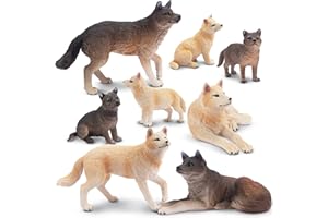 Toymany 8PCS Wolf Figures Forest Animals Toy Figurines - Realistic Jungle Zoo Animal Figurines，Educational Toy Cake Toppers Christmas Birthday Gift for Kids Boys Girls