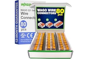 NEW AGE AMERICA WAGO 221 Series 80pc Compact Splicing Wire Connectors | Includes (40x 221-412) (25x 221-413) (15x 221-415) | WAGO Wire Connectors | Electrical Splicing Lever Nuts | 221 Series Lever Nuts | 2-3-5 Ports