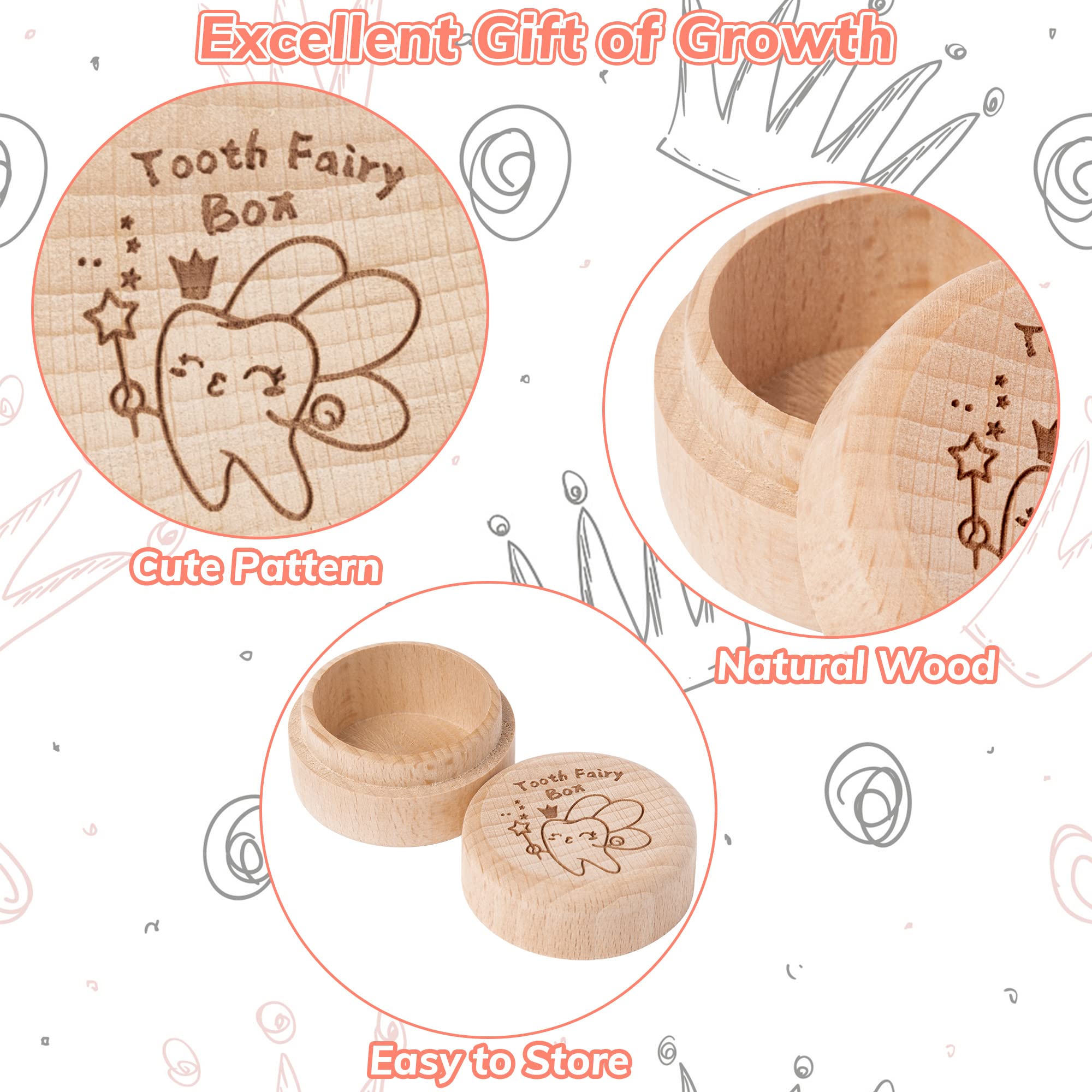2Pcs Tooth Fairy Box for Boy Girl Wooden Tooth Fairy Keepsake Box to Place Under Pillow Milk Teeth Container Box Cute Lost Tooth Holder Baby Toddler Teeth Case for Baby Shower Birthday Gift