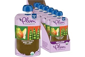 Plum Organics Stage 2 Organic Baby Food - Pear + Pea with Spinach - 4 oz Pouch (Pack of 6) - Organic Fruit and Vegetable Baby Food Pouch