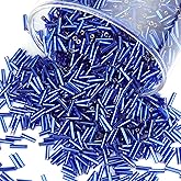 Soeoy 4000 Pcs Dark Blue Glass Bugle Beads, 2 x 7 mm Embroidery Beads, Small Long Tube Seed Beads for Embroidery Craft Jewelry Making