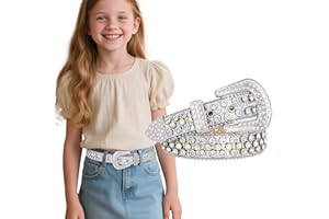 JKEEMI Kids Rhinestone Belt for Girls Boys Western Cowboy Cowgirl Belts Diamond Studded Bling Leather Belt for Kids