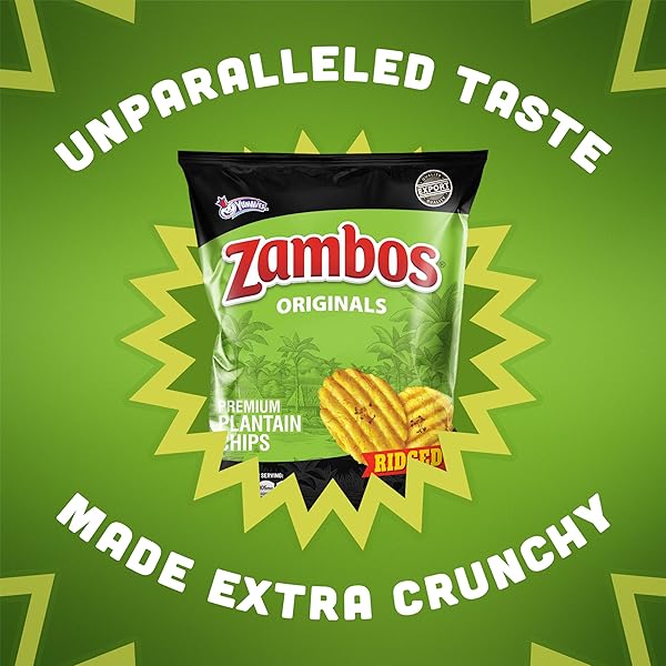 ZAMBOS ORIGINAL PREMIUM PLANTAIN CHIPS, 5.3 OZ – CRUNCHY, RIDGED SNACK, GLUTEN FREE, 1 BAG