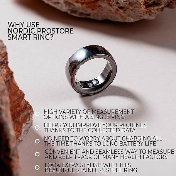 NORDIC PROSTORE SMART RING – SMART RINGS FOR MEN AND WOMEN – HEALTH TRACKER TO MONITOR FITNESS, SLEEP AND HEART RATE – FITNESS RING WITH 5-DAY BATTERY LIFE, 5ATM WATERPROOF, APP FOR IOS & ANDROID