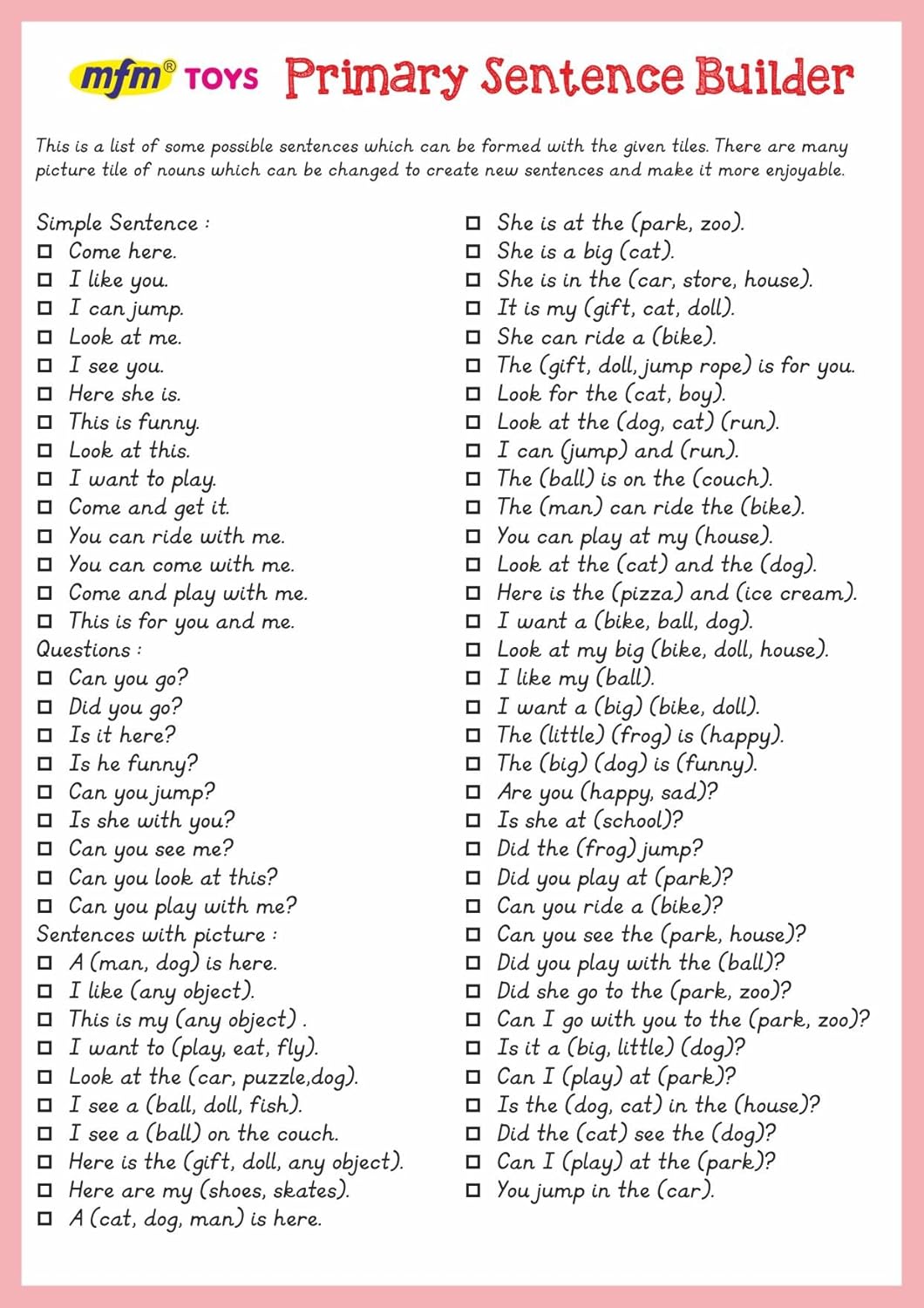 Stonkraft Mfm Toys Hauptsatz Erstellungskit Englisch 101 Magnetplatten Ab 4 Jahren Ohne Magnettafel Amazon De Spielzeug