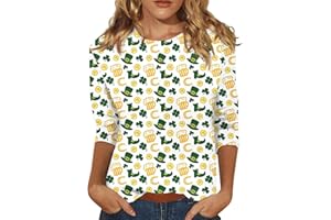 AAZJSS St. Patrick's T Shirt for Women 3/4 Sleeve Polyester Crewneck Tees Stretch Blouse