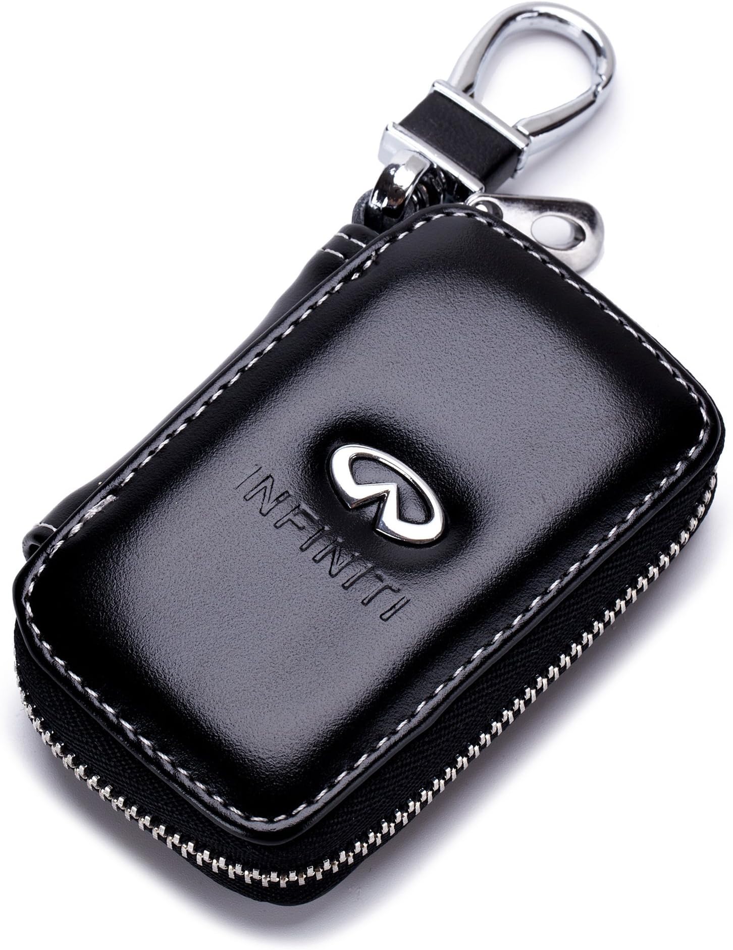 QZS Car Case Remote Key Bag - Leather Black Car Keychain Wallet Bag Case for Key Chains Key Rings Holder for Infiniti Cars
