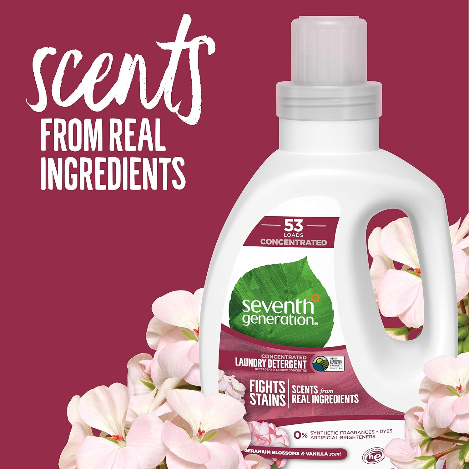 Seventh Generation Concentrated Laundry Detergent, Geranium Blossom & Vanilla, 40 oz, Pack of 2 (106 Loads): Health & Personal Care