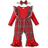 Renotemy Newborn Baby Girl Clothes Fall Winter Outfit Ribbed Romper Plaid Overalls Jumpsuit Infant Girl Outfits 0-18 Months