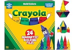CreateOn Crayola Bold Magnetic Tiles, Building Set for Kids, Magnetic Tiles, Kids’ Building Toys, STEM and Montessori Toys for Boys and Girls Ages 3+, 24-Piece Set (Bold)