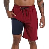 FT FENTENG Mens Swim Trunks with Compression Liner 9" Board Shorts 2 in 1 Quick Dry Bathing Suits with Zipper Pockets
