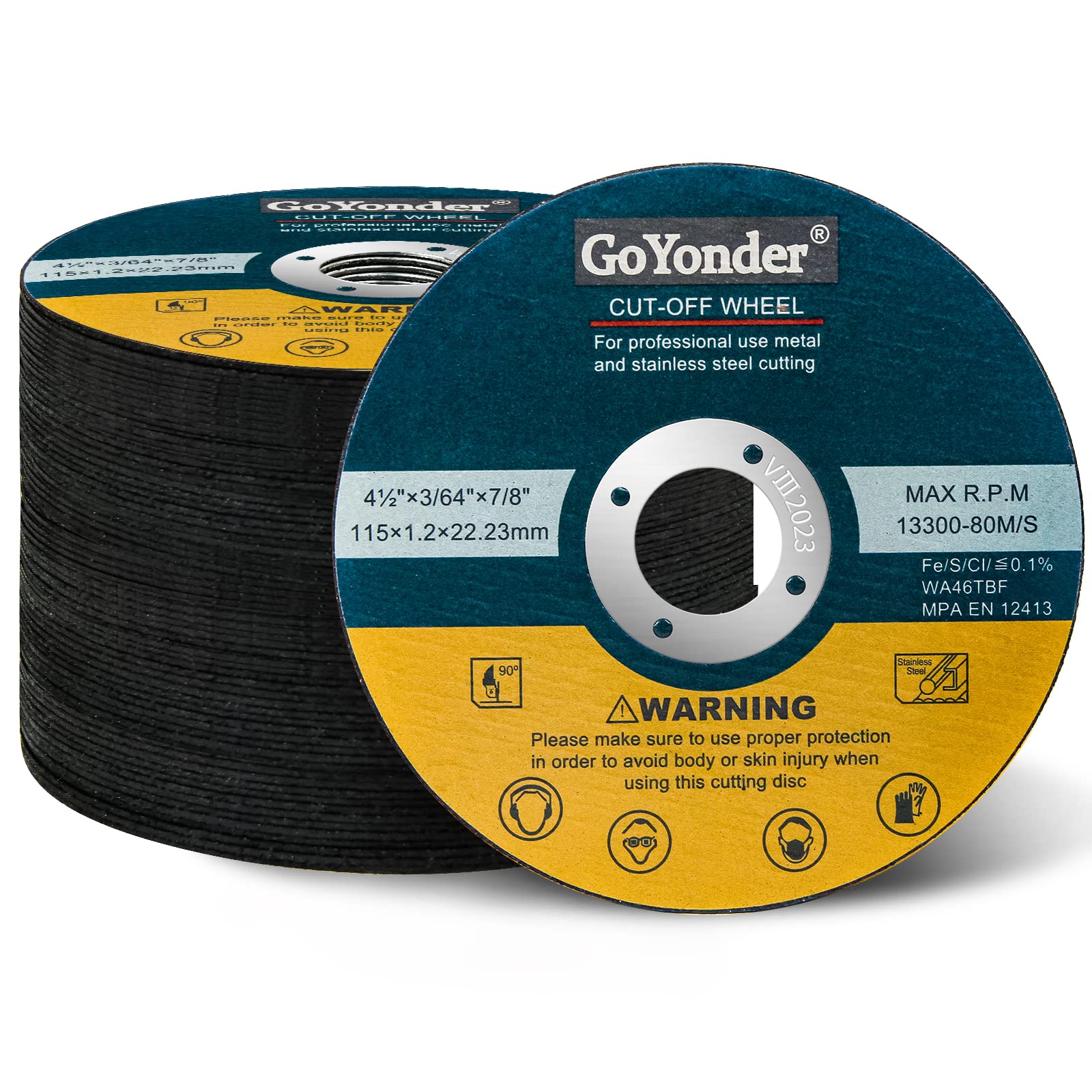 GoYonder 115 x 1.2mm Ultra Thin Stainless Steel Cutting Discs for Angle Grinder,4.5" Cutting Blades for Metal,Stainless Steel Pipes,Steel Cables, and Non-ferrous Metals Pack of 25 (Blue)