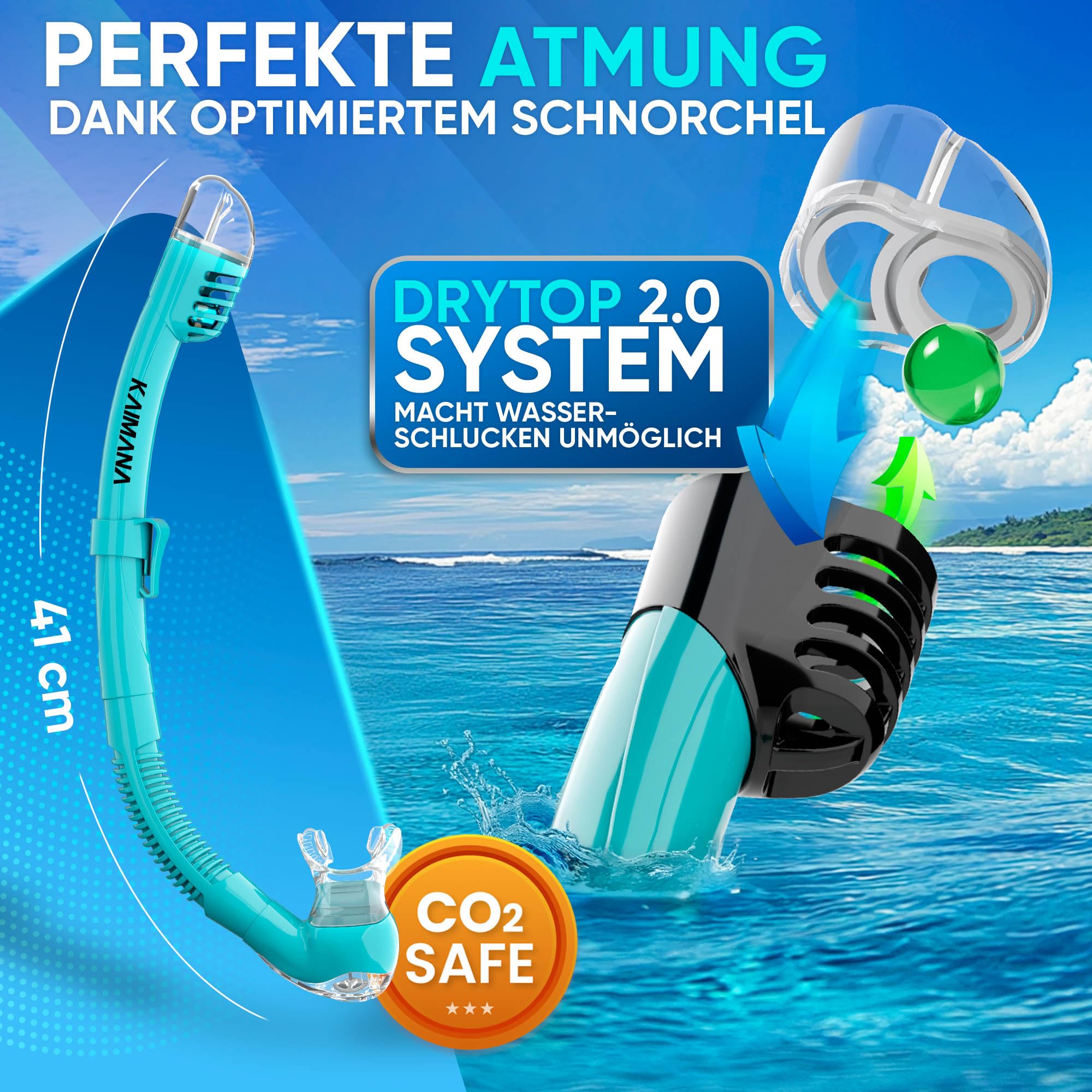 Das Neue KAIMANA® AquaVision Prolite Schnorchelset für Erwachsene inkl. Tragetasche, Bequeme Taucherbrille Erwachsene, Alternative zur Schnorchelmaske, Taucherbrille mit Stoffband/Silikonstrap 4
