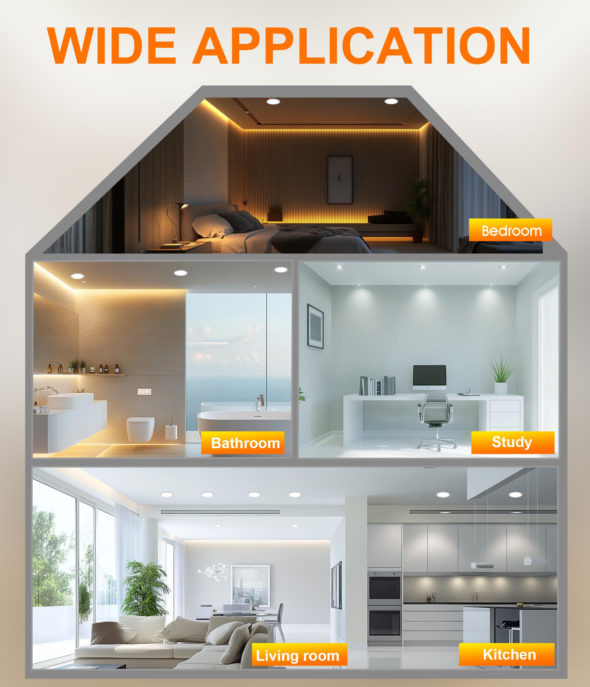 CLOUDY BAY 6 inch 3000K/ 4000K/ 5000K Selectable,Dimmable Recessed Lighting 15W CRI90+,Ultra Thin LED Recessed Light with Junction Box,IC Rated, Canless Wafer Downlight, Damp Location, White, 6 Pack