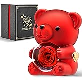 Mikasol Romantic Teddy Red Bear with Preserved Rose - Real Rose in Elegant Black Gift Box for Anniversaries, Weddings, Bridal Showers, and Mother's Day